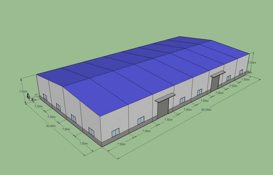 60x30x7.5m プレハブ鋼鉄倉庫 ASTM A36 Q235B