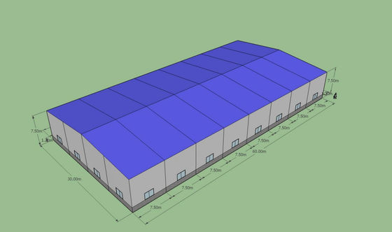 60x30x7.5m プレハブ鋼鉄倉庫 ASTM A36 Q235B